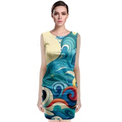 Waves Ocean Sea Abstract Whimsical (2) Sleeveless Velvet Midi Dress