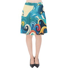 Waves Ocean Sea Abstract Whimsical (2) Velvet High Waist Skirt