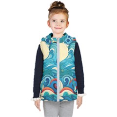 Waves Ocean Sea Abstract Whimsical (2) Kids  Hooded Puffer Vest