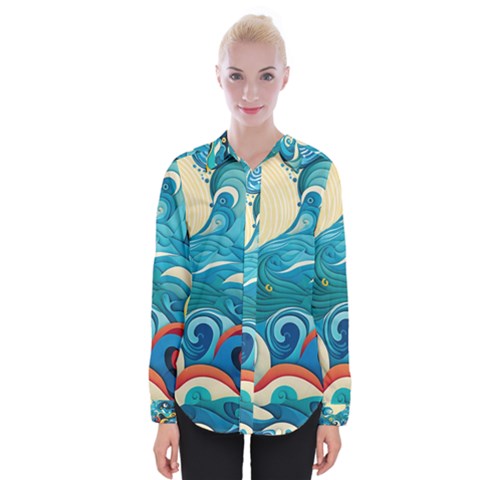 Waves Ocean Sea Abstract Whimsical (2) Womens Long Sleeve Shirt by Jancukart