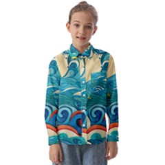 Waves Ocean Sea Abstract Whimsical (2) Kids  Long Sleeve Shirt