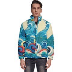 Waves Ocean Sea Abstract Whimsical (2) Men s Puffer Bubble Jacket Coat