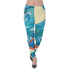 Waves Ocean Sea Abstract Whimsical (2) Velvet Leggings by Jancukart