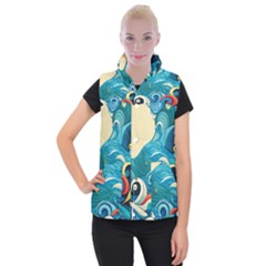 Waves Ocean Sea Abstract Whimsical (2) Women s Button Up Vest