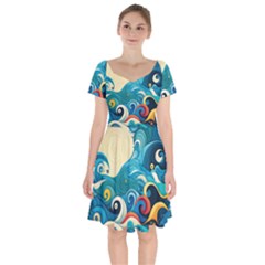 Waves Ocean Sea Abstract Whimsical (2) Short Sleeve Bardot Dress