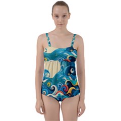 Waves Ocean Sea Abstract Whimsical (2) Twist Front Tankini Set