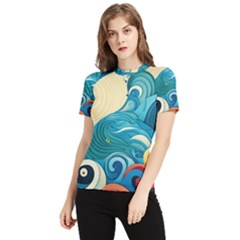 Waves Ocean Sea Abstract Whimsical (2) Women s Short Sleeve Rash Guard