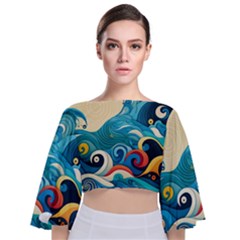 Waves Ocean Sea Abstract Whimsical (2) Tie Back Butterfly Sleeve Chiffon Top by Jancukart