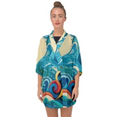 Waves Ocean Sea Abstract Whimsical (2) Half Sleeve Chiffon Kimono