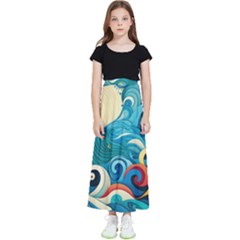 Waves Ocean Sea Abstract Whimsical (2) Kids  Flared Maxi Skirt by Jancukart