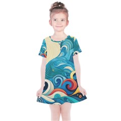 Waves Ocean Sea Abstract Whimsical (2) Kids  Simple Cotton Dress