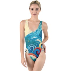 Waves Ocean Sea Abstract Whimsical (2) High Leg Strappy Swimsuit