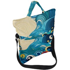 Waves Ocean Sea Abstract Whimsical (2) Fold Over Handle Tote Bag by Jancukart