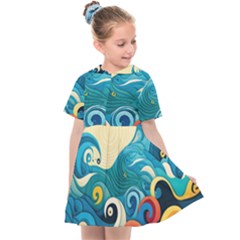 Waves Ocean Sea Abstract Whimsical (2) Kids  Sailor Dress by Jancukart