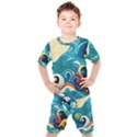 Waves Ocean Sea Abstract Whimsical (2) Kids  Tee and Shorts Set View1