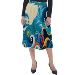 Waves Ocean Sea Abstract Whimsical (2) Classic Velour Midi Skirt 