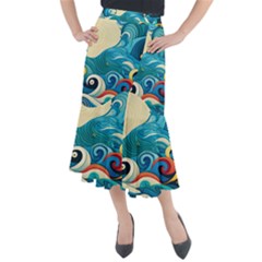 Waves Ocean Sea Abstract Whimsical (2) Midi Mermaid Skirt by Jancukart