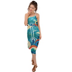 Waves Ocean Sea Abstract Whimsical (2) Waist Tie Cover Up Chiffon Dress