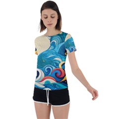 Waves Ocean Sea Abstract Whimsical (2) Back Circle Cutout Sports Tee by Jancukart