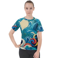 Waves Ocean Sea Abstract Whimsical (2) Women s Sport Raglan Tee