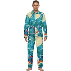 Waves Ocean Sea Abstract Whimsical (2) Men s Long Sleeve Velvet Pocket Pajamas Set