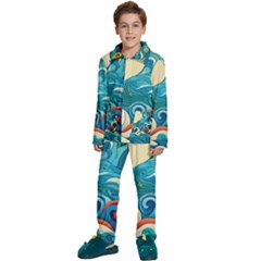 Waves Ocean Sea Abstract Whimsical (2) Kids  Long Sleeve Velvet Pajamas Set by Jancukart