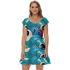 Waves Ocean Sea Abstract Whimsical (2) Short Sleeve Tiered Mini Dress by Jancukart