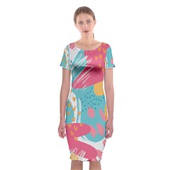 Background-109 Classic Short Sleeve Midi Dress by nateshop