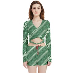 Batik-green Velvet Wrap Crop Top And Shorts Set by nateshop