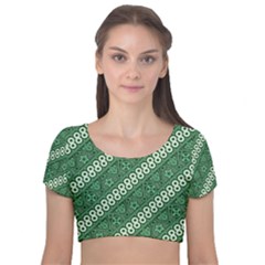 Batik-green Velvet Short Sleeve Crop Top  by nateshop