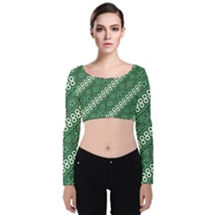 Batik-green Velvet Long Sleeve Crop Top by nateshop