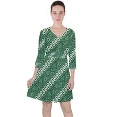 Batik-green Quarter Sleeve Ruffle Waist Dress by nateshop