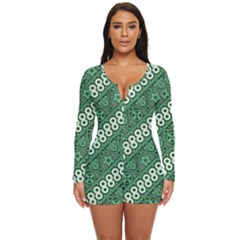 Batik-green Long Sleeve Boyleg Swimsuit by nateshop