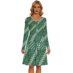 Batik-green Long Sleeve Dress With Pocket by nateshop