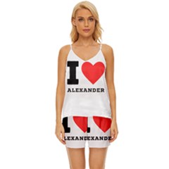 I Love Alexander V-neck Satin Pajamas Set