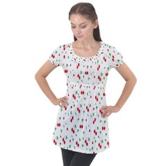 Cherries Puff Sleeve Tunic Top by nateshop