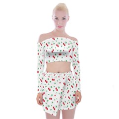 Cherries Off Shoulder Top With Mini Skirt Set by nateshop