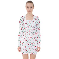 Cherries V-neck Bodycon Long Sleeve Dress by nateshop