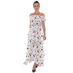 Cherries Off Shoulder Open Front Chiffon Dress by nateshop