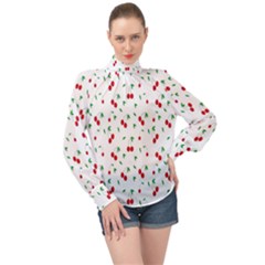 Cherries High Neck Long Sleeve Chiffon Top by nateshop