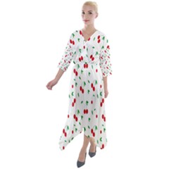 Cherries Quarter Sleeve Wrap Front Maxi Dress by nateshop