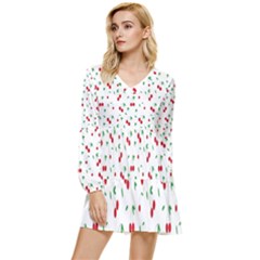 Cherries Tiered Long Sleeve Mini Dress by nateshop