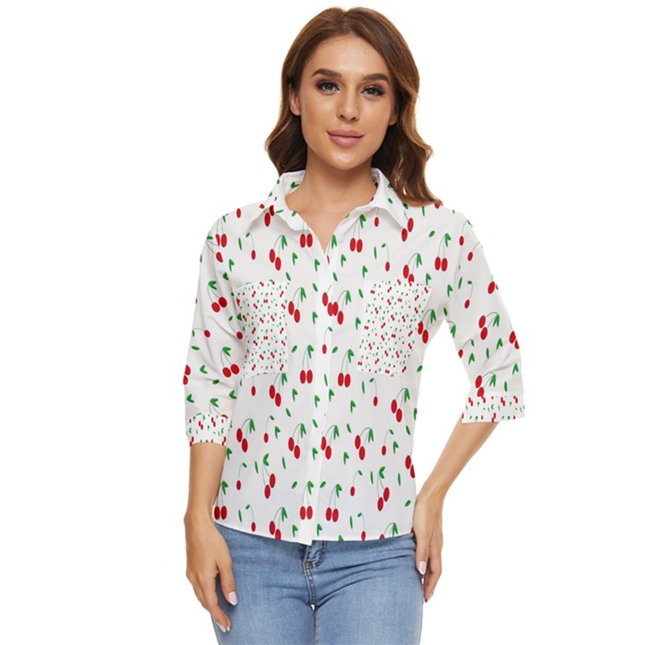 Cherries Women s Quarter Sleeve Pocket Shirt