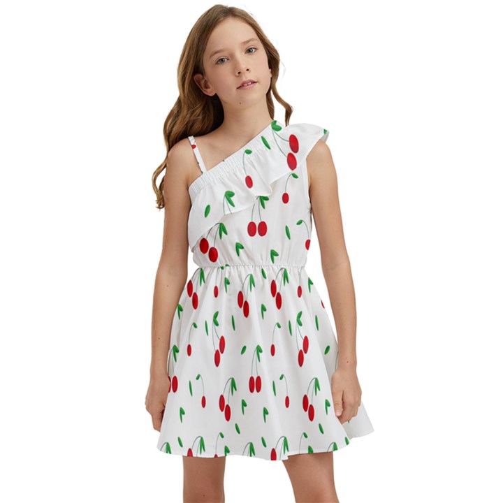 Cherries Kids  One Shoulder Party Dress