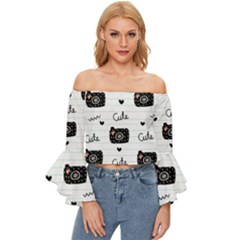 Cute-cutes Off Shoulder Flutter Bell Sleeve Top by nateshop