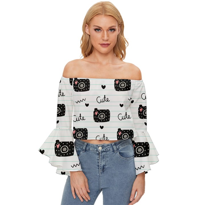 Cute-cutes Off Shoulder Flutter Bell Sleeve Top