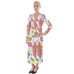 Flowers-101 Velvet Maxi Wrap Dress by nateshop