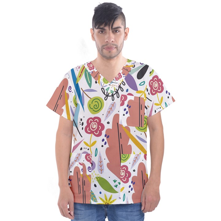 Flowers-101 Men s V-Neck Scrub Top