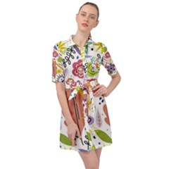 Flowers-101 Belted Shirt Dress by nateshop