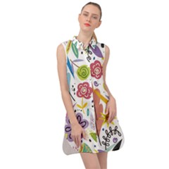 Flowers-101 Sleeveless Shirt Dress by nateshop